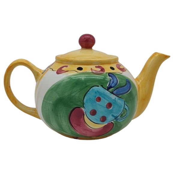 Hausenware VTG Teapot Colorful Yellow Festive Artist Handpainted Crackle Design - Picture 6 of 12